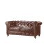 Canapé Chesterfield en cuir marron vieilli 2 places
