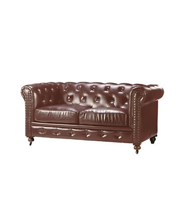 Canapé Chesterfield en cuir marron vieilli 2 places