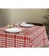 Nappe à carreaux normands rouge et blanc installée sur une table en intérieur avec vaisselle