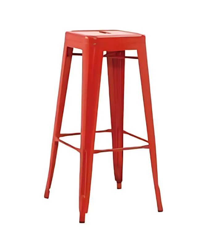Tabouret haut métal rouge assise 76 cm de profil sur fond blanc