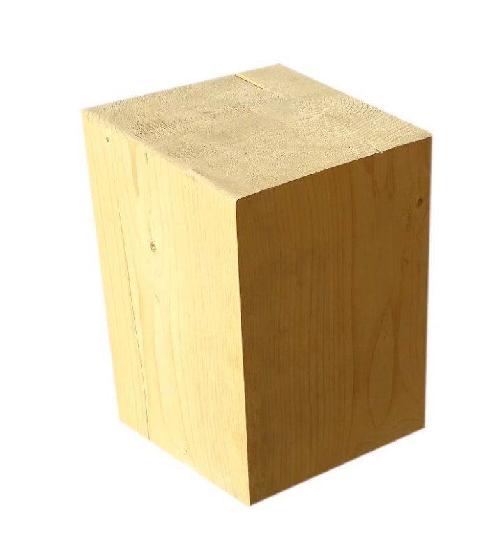 Natural wood cube ottoman, 40 cm high, available for rent from 126 Events