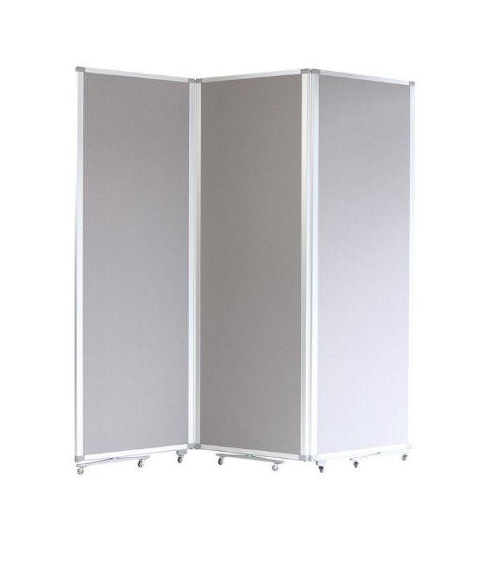 Cloison mobile tissu gris sur roulettes