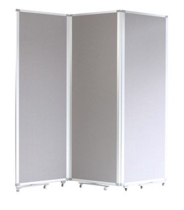 Cloison mobile tissu gris sur roulettes