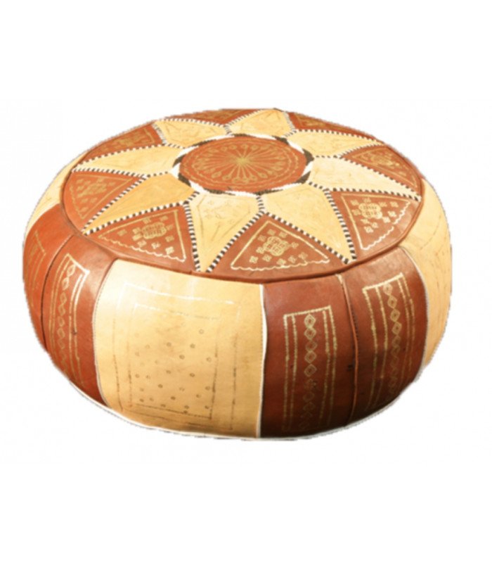 Pouf marocain en cuir écru et marron à louer