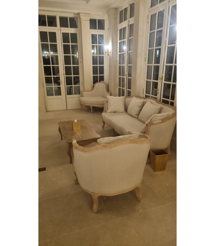 Versailles-style wedding sofa and matching armchair in a castle parlor