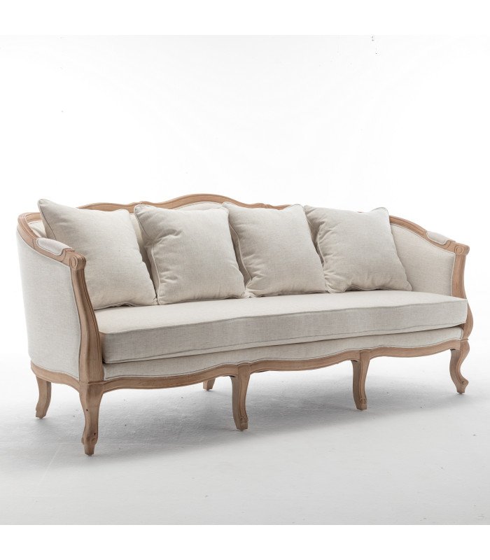 Versailles 2-seater wedding sofa in beige linen, side view against a white background