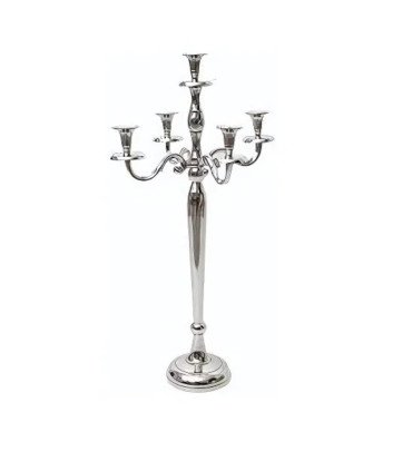 5-branch silver-plated candlestick H 80 cm on white background