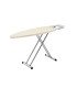 Folding metal ironing board with white cover on white background