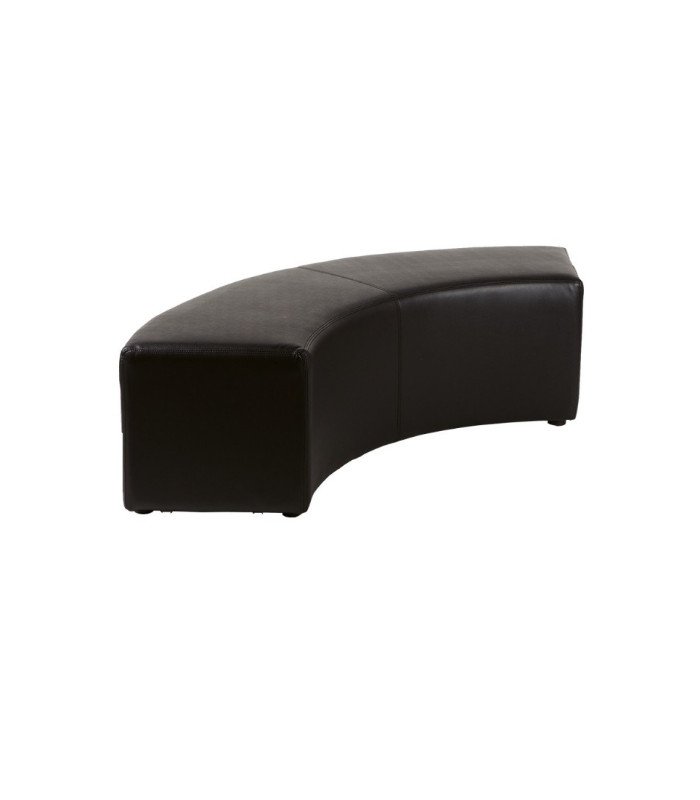 Léo quarter-round lounge bench in black faux leather on a white background
