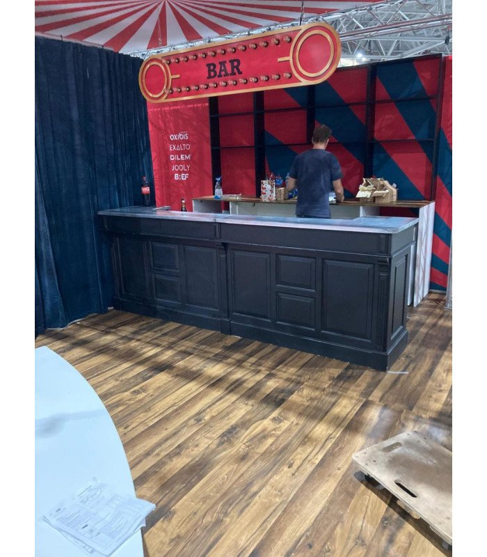 Comptoir bar profesionnel en bois noir plateau en zinc 3,60 m