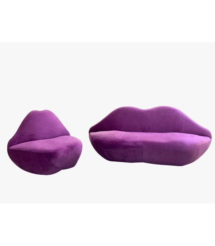 Canapé rétro bouche 3 places violet L 203 cm