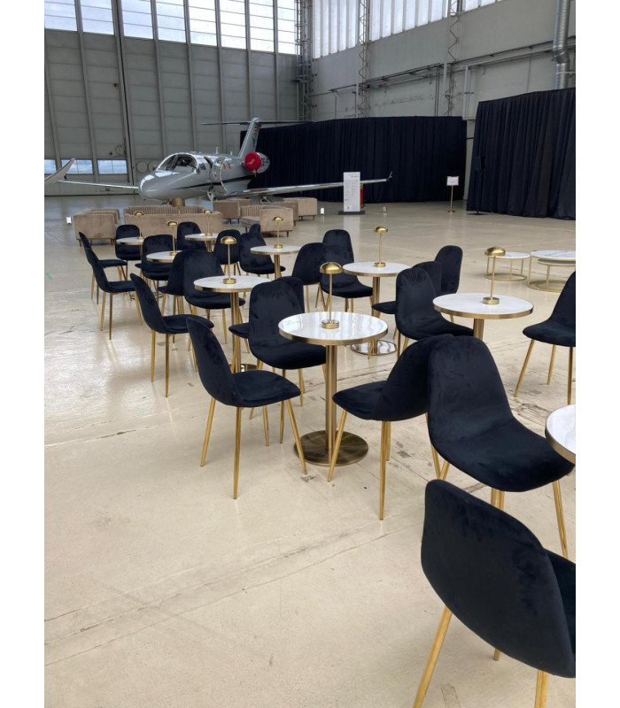 Black velvet chair with gold legs