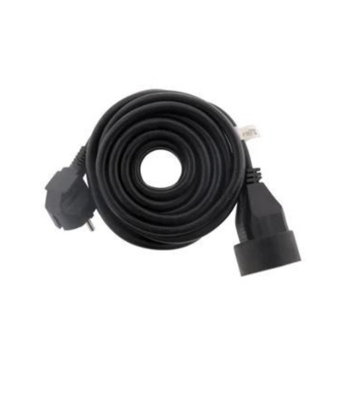 5 m black extension cord with earth (HO5VV-F 3G1.5) on white background