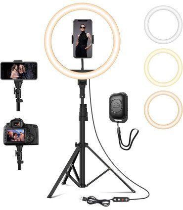 Ring light LED noir Ø 30 cm avec trépied en location chez 126 Events