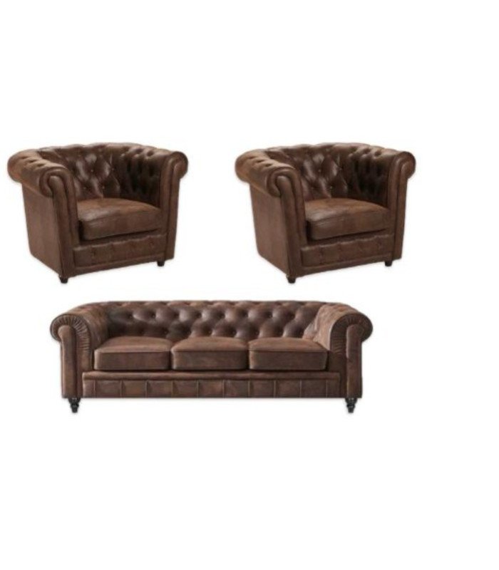 Pack canapé microfibre chesterfield marron