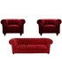Pack chesterfield velours rouge canapé + 2 fauteuils vue de face sur fond blanc