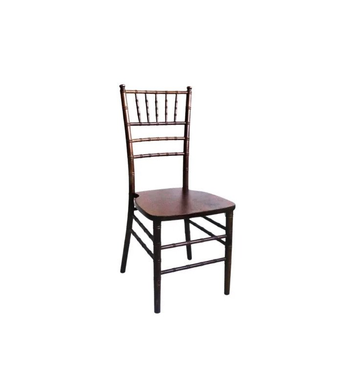 Chaise de réception Chiavari en bois acajou et galette simili marron