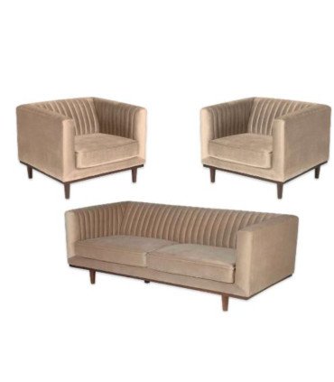 photo du Pack canapé 3 places et 2 fauteuils Dan beige à louer sur un fond blanc, mobilier en location par 126 Events