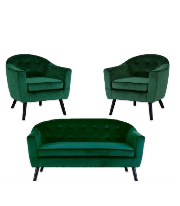 Pack canapé 3 places et 2 fauteuils scandinave vert