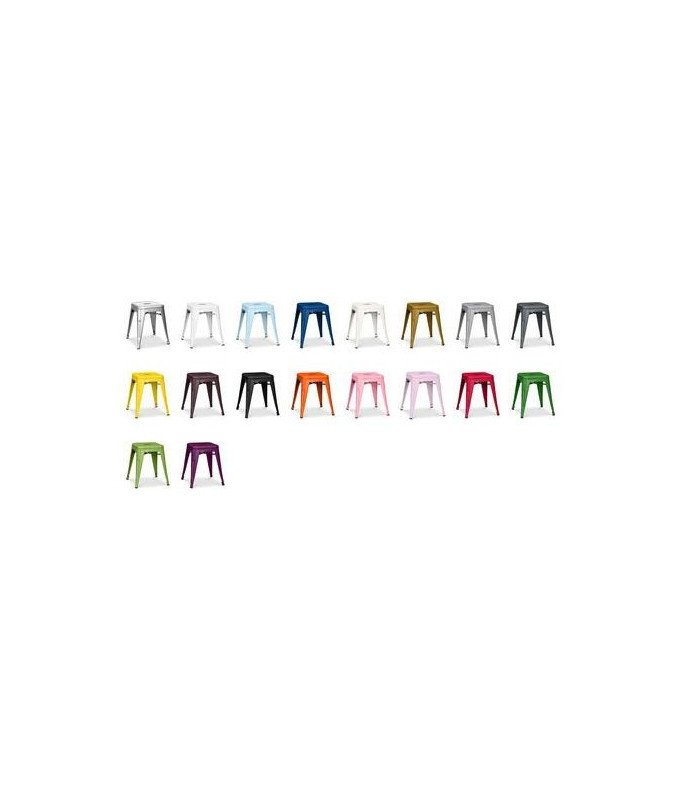 Tabourets bas en métal de différents coloris au style industriel
