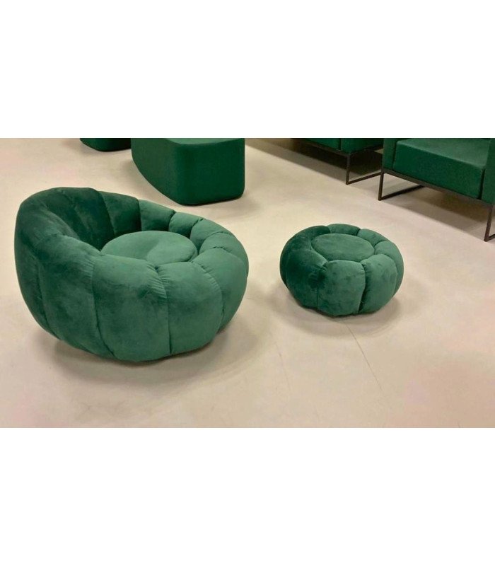 Green bubble pouf with matching bubble armchair for the 126 Events event lounge