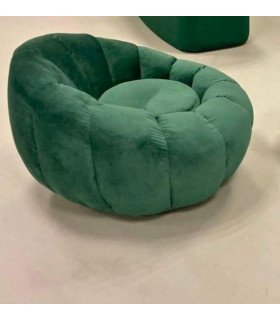 Green swivel bubble chair with a rounded seat for event lounge areas