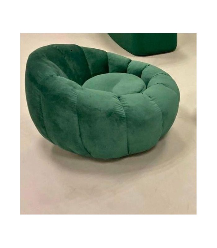 Green swivel bubble chair with a rounded seat for event lounge areas