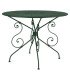 1900s-style green metal garden table, Ø 96 cm, with a round tabletop on a white background