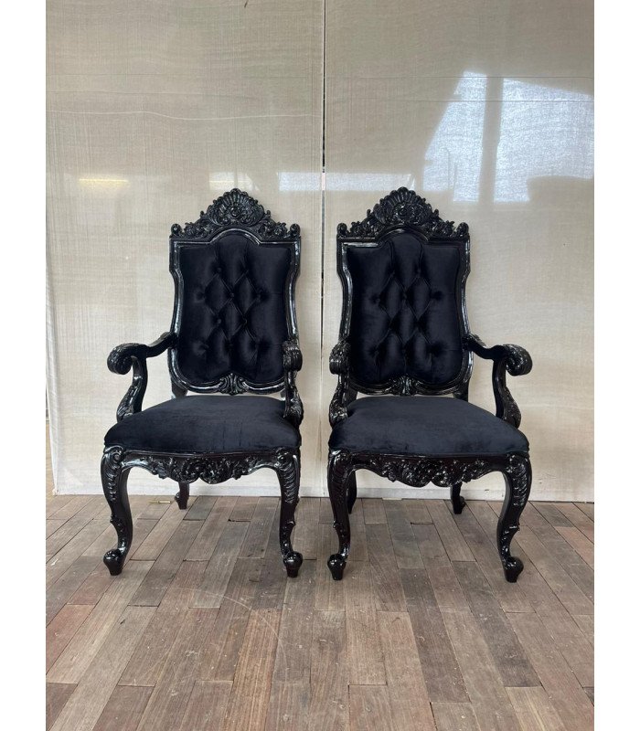 Photo of two black baroque armchairs in a room, available for rent from 126 Events