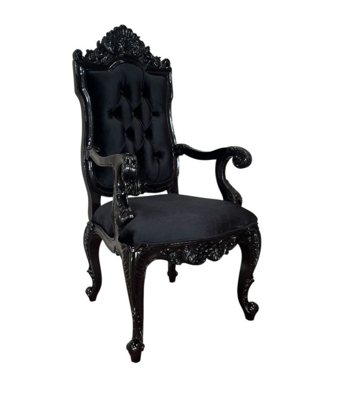 Photo of a black baroque armchair on a white background, available for hire from 126 Events