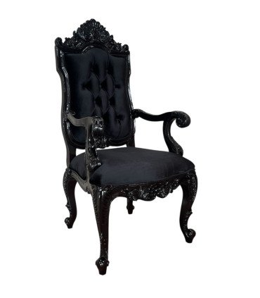 Photo of a black baroque armchair on a white background, available for hire from 126 Events
