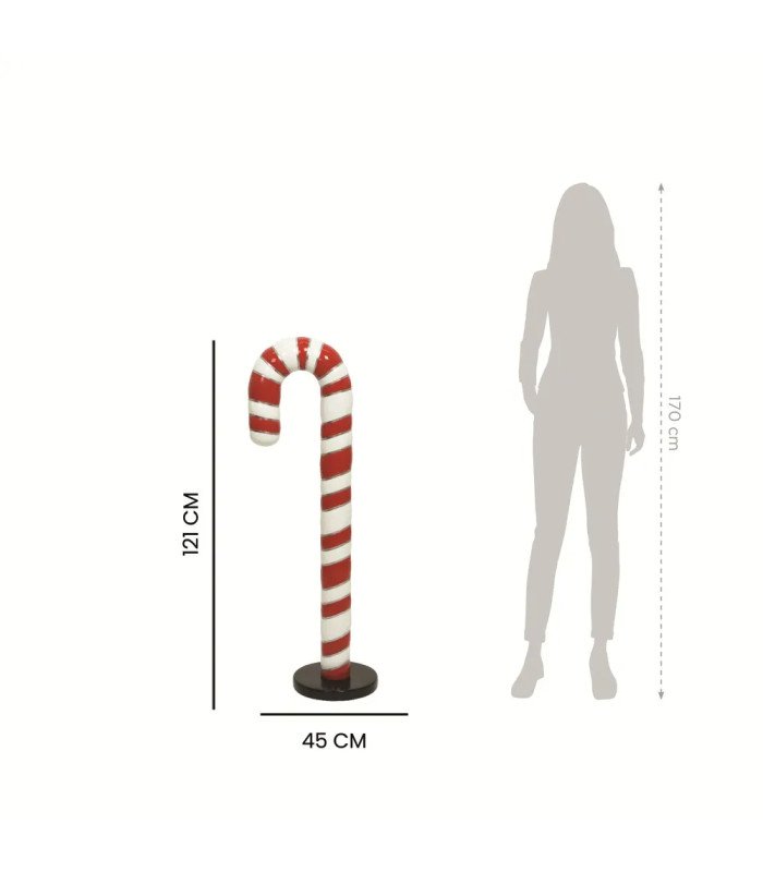 Sucre d'orge avec support H 120 cm avec repère de taille à côté d’une silhouette humaine de 170 cm.
