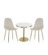 Photo of the Pack of 2 beige velvet chairs and golden and marble pedestal table available for hire from 126 Events
