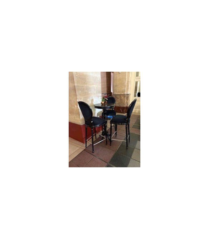 Chaise de bar velours noir médaillon assise 76 cm