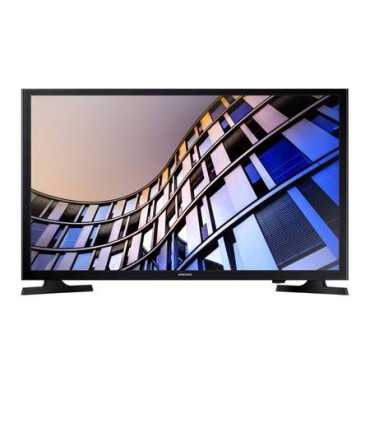 Téléviseur 43 pouces noir avec support sur fond blanc