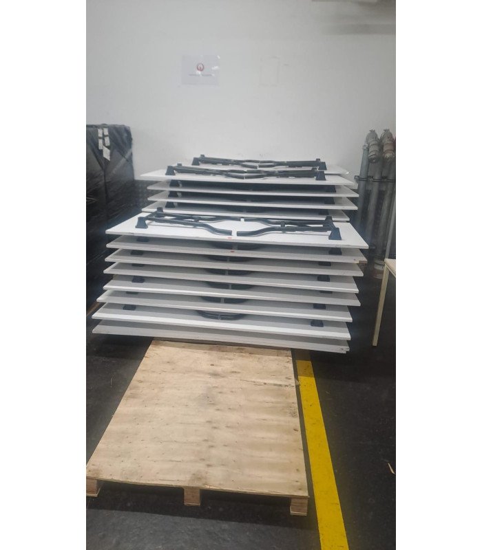 Rectangular folding tables 180 cm x 80 cm folded and stacked for storage