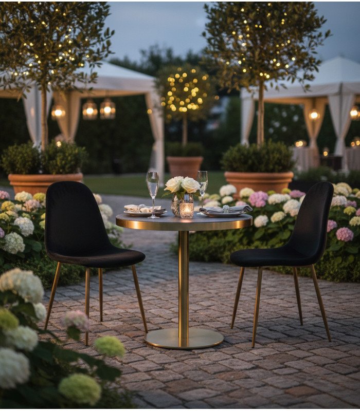 Pack of 2 black velvet chairs and gueridon