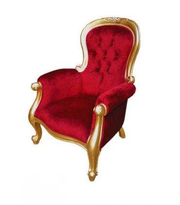 Red velvet Grandfather armchair in velvet and gilded wood on a white background