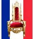 Golden wooden throne and red velvet on a background of the French flag