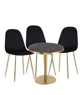 Location pack table et chaises velours noir et piètements dorés sur un fond blanc en location par 126 Events