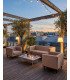 photo du mobilier pack Dan beige sur un rooftop tamisé - mobilier en location par 126&nbsp;Events