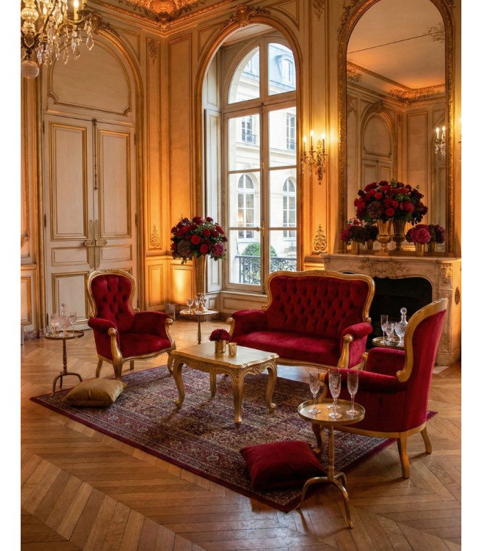 Photo of the baroque furniture package rented by 126 Events for a chic reception