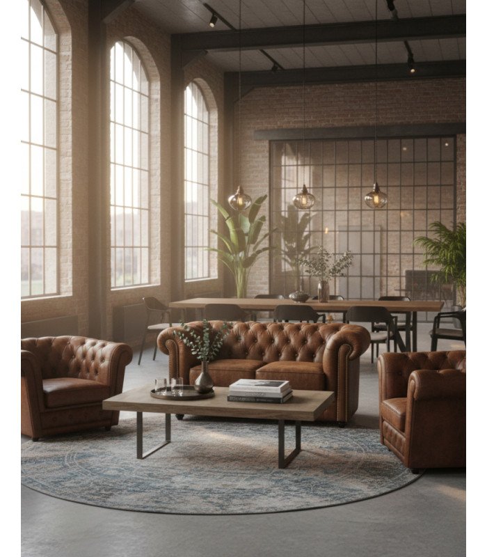 Photo du pack chesterfield en microfibre marron lors d'un événement intimiste en location par 126 Events