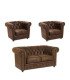 Photo of brown microfiber Chesterfield sofa set on a white background, available for rent from 126 Events