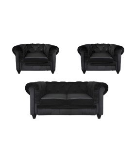 photo du pack chesterfield en velours noir sous un fond blanc en location par 126 Events