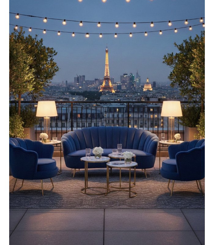 Blue shell furniture set on a Parisian terrace