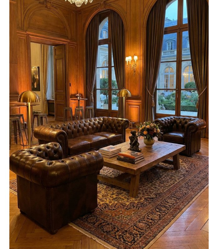 Pack Chesterfield Cuir Marron en location par location Mobilier Paris