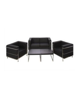 photo du Pack canapé simili cuir noir et table basse sous un fond blanc