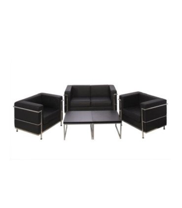 photo du Pack canapé simili cuir noir et table basse sous un fond blanc