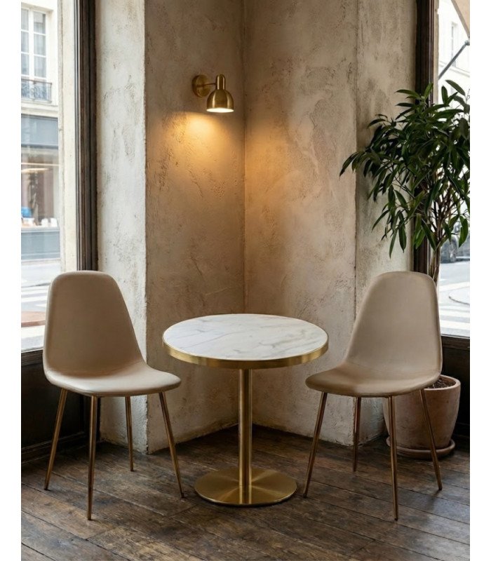 Pack of 3 beige velvet chairs and gueridon